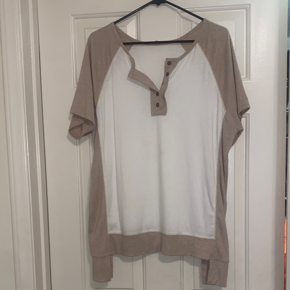Tan and White Raglan Henley Shirt